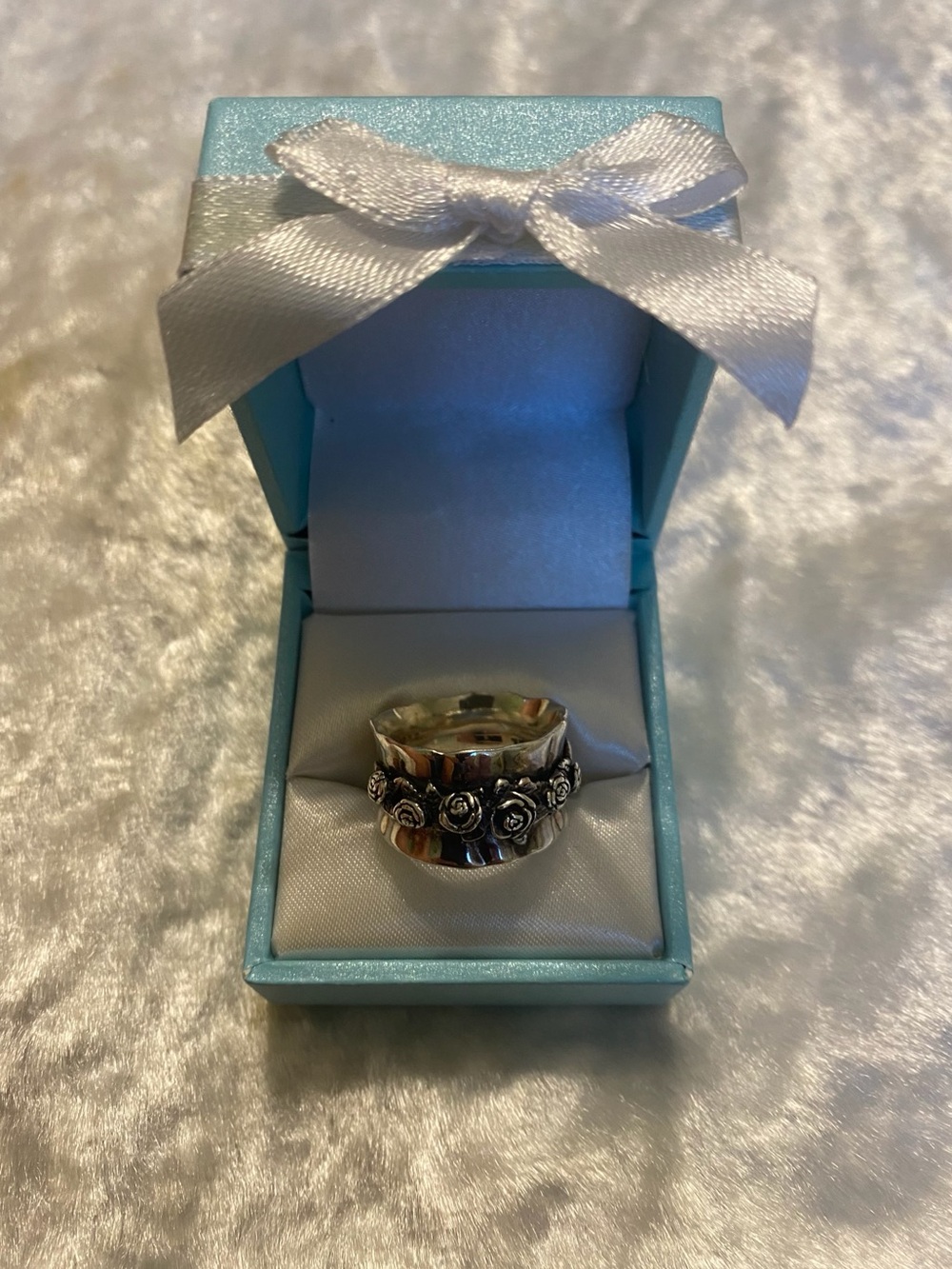 🍀RARE Regina Lane 925 Sterling Silver Rose Flower Band Ring
